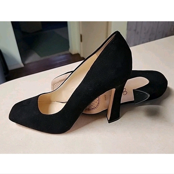 Jessica Simpson Mayrie US 8.5M Faux Suede Black Block Heel Square Toe Heels - Picture 12 of 12